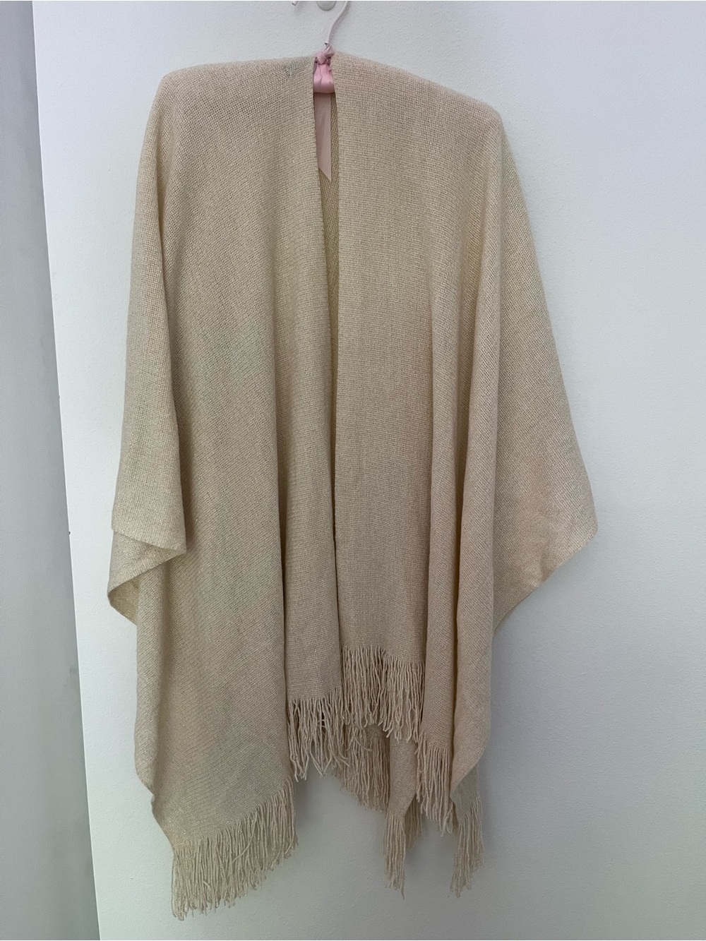 Gold/ Beige Fringe Open-Front Women's Poncho Sweater